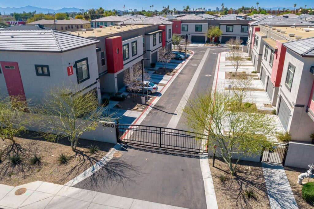 drone aerial view of build to rent single family rental residence development